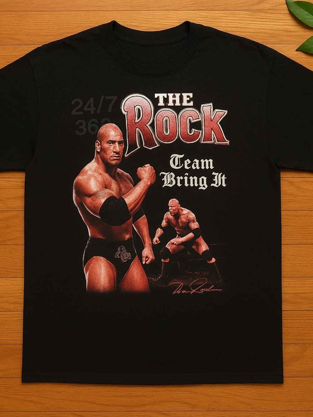 The Rock Team Bring It Vintage Wrestling Graphic T-Shirt Black Tee